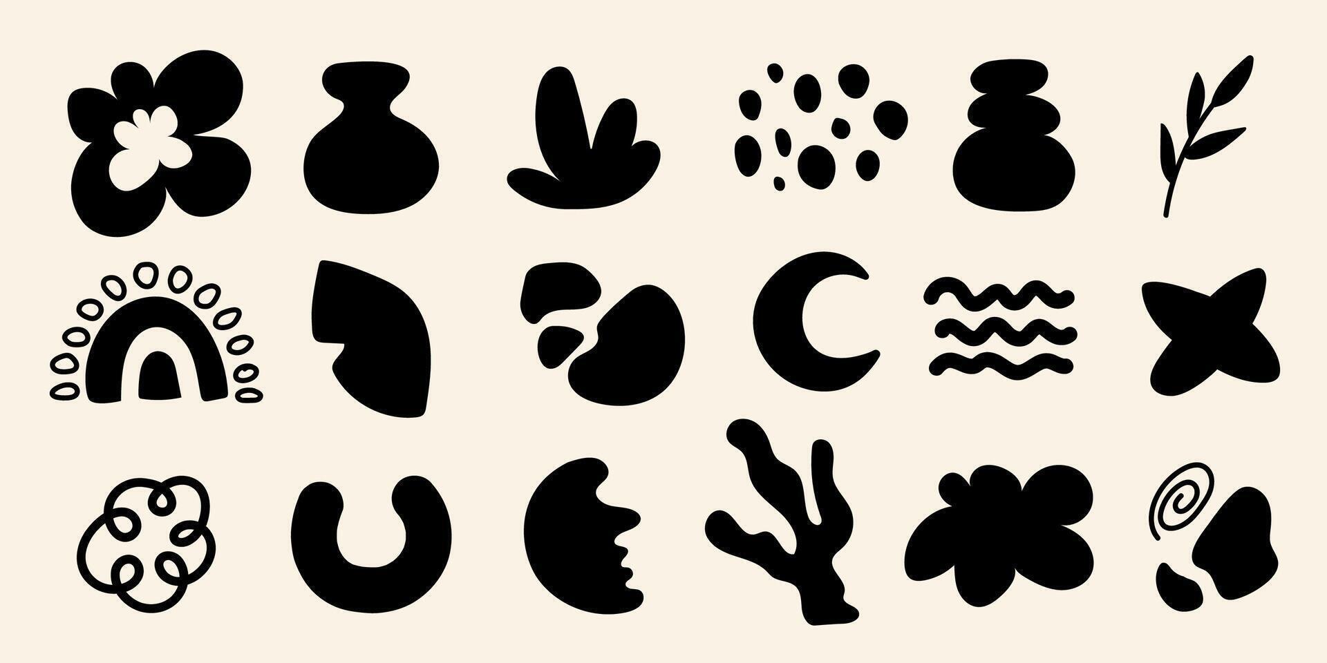 set of hand drawn geometric shapes. Organic shapes, liquid form in black. Design elements modern style vector