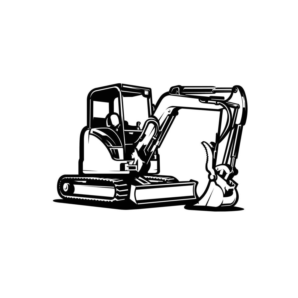 Premium Mini Compact Excavator Monochrome Silhouette Design Isolated. Best for Construction Related Industries vector