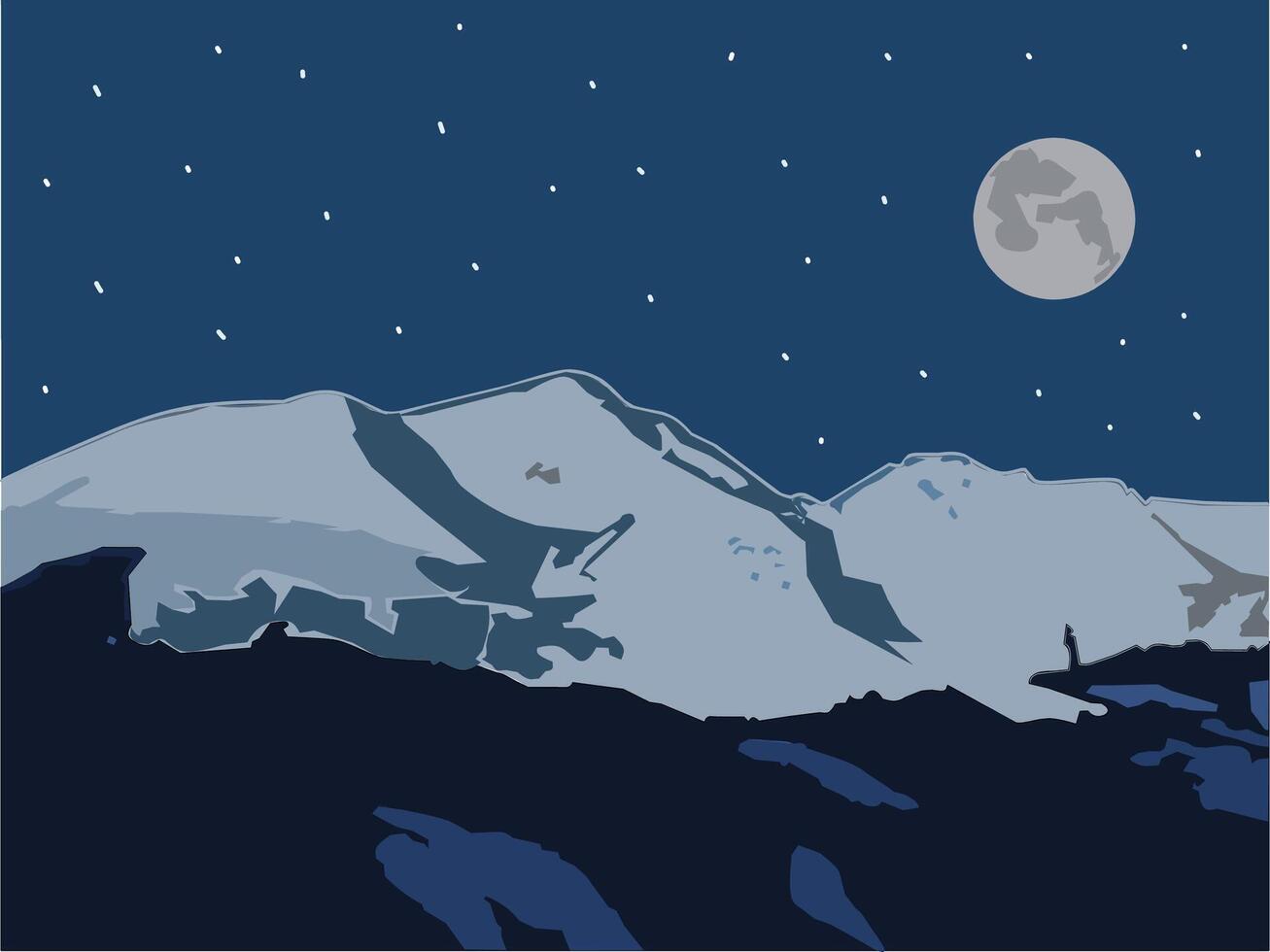 a panoramic landscape portrait of a full moon and stars in the mountain sky. vector