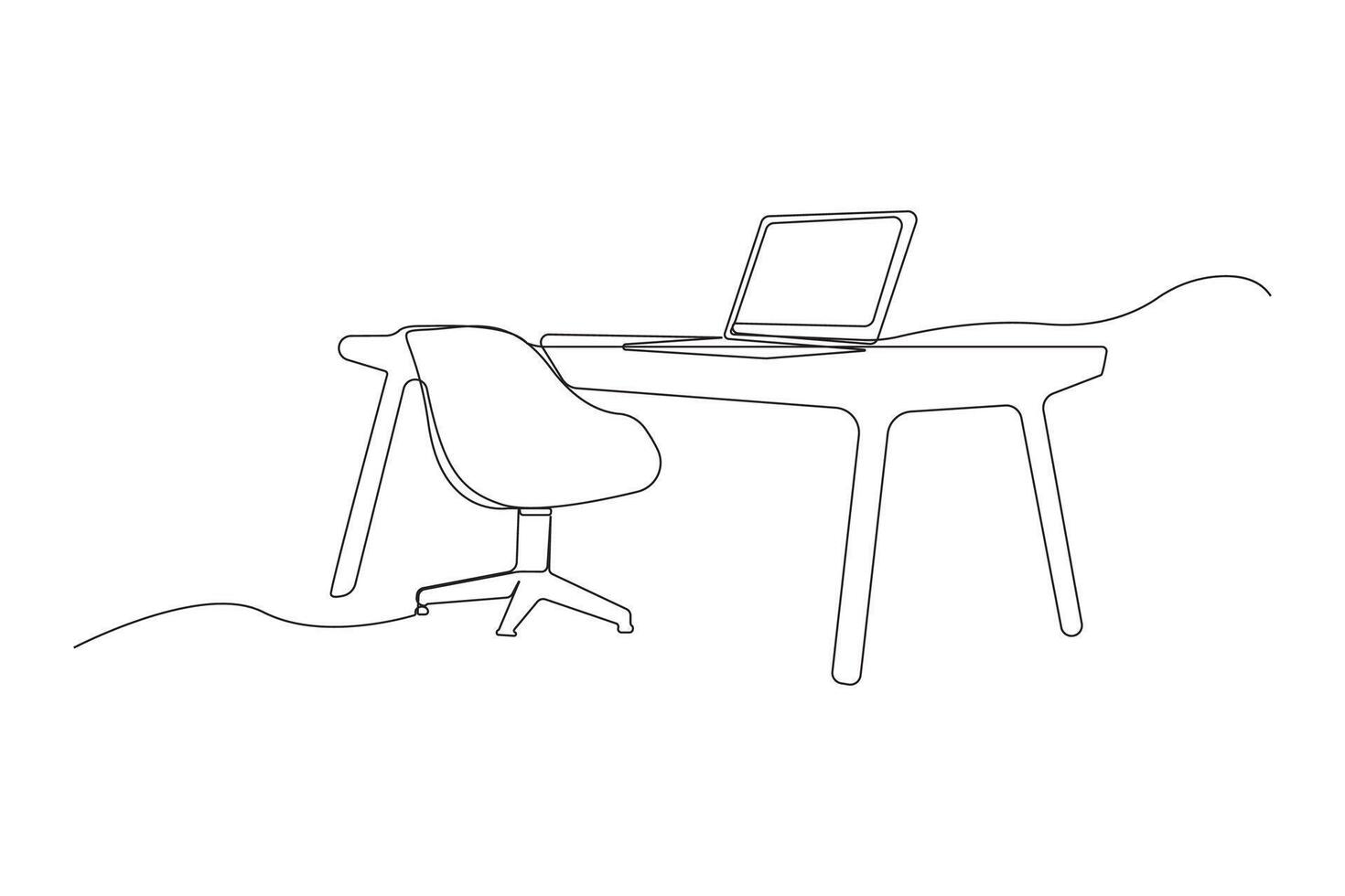 Computer table with chair continuous line art drawing. vector