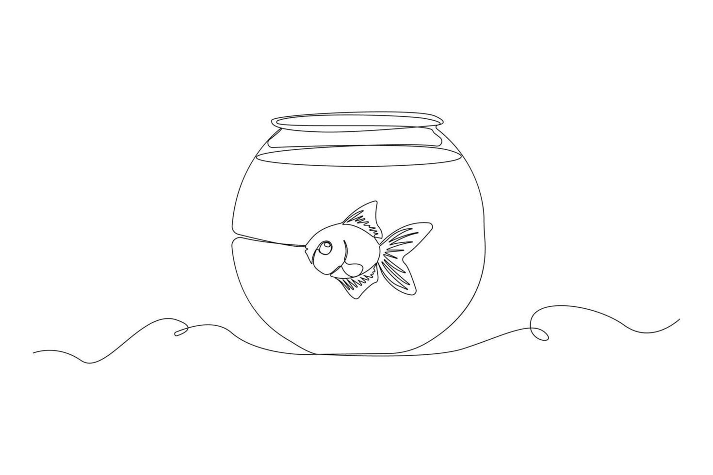 Hand-drawn fish bowl one-line art drawing. Fish in fish bowl continuous outline vector