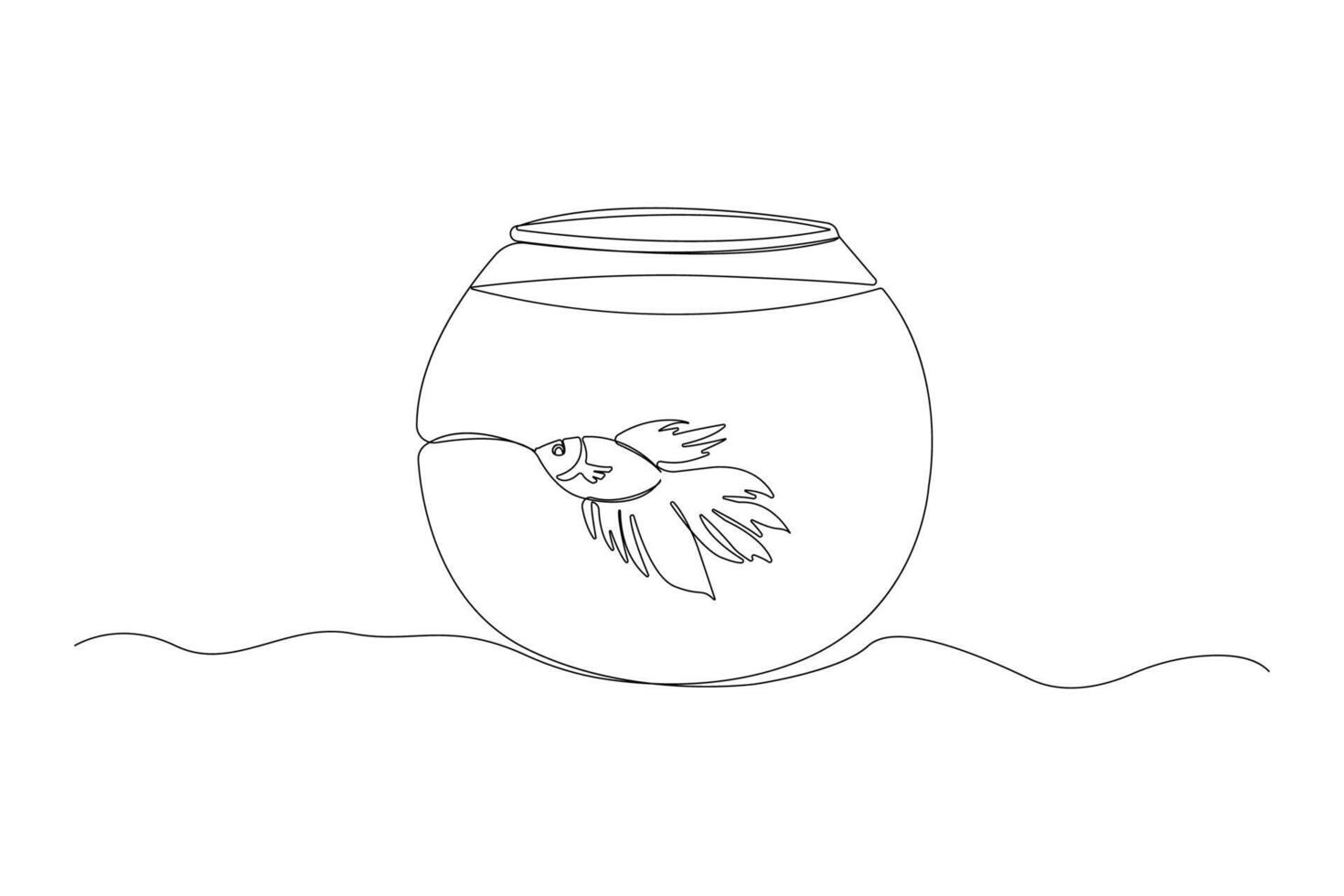 Fish Bowl one-line art drawing. Fish in fish bowl continuous outline vector