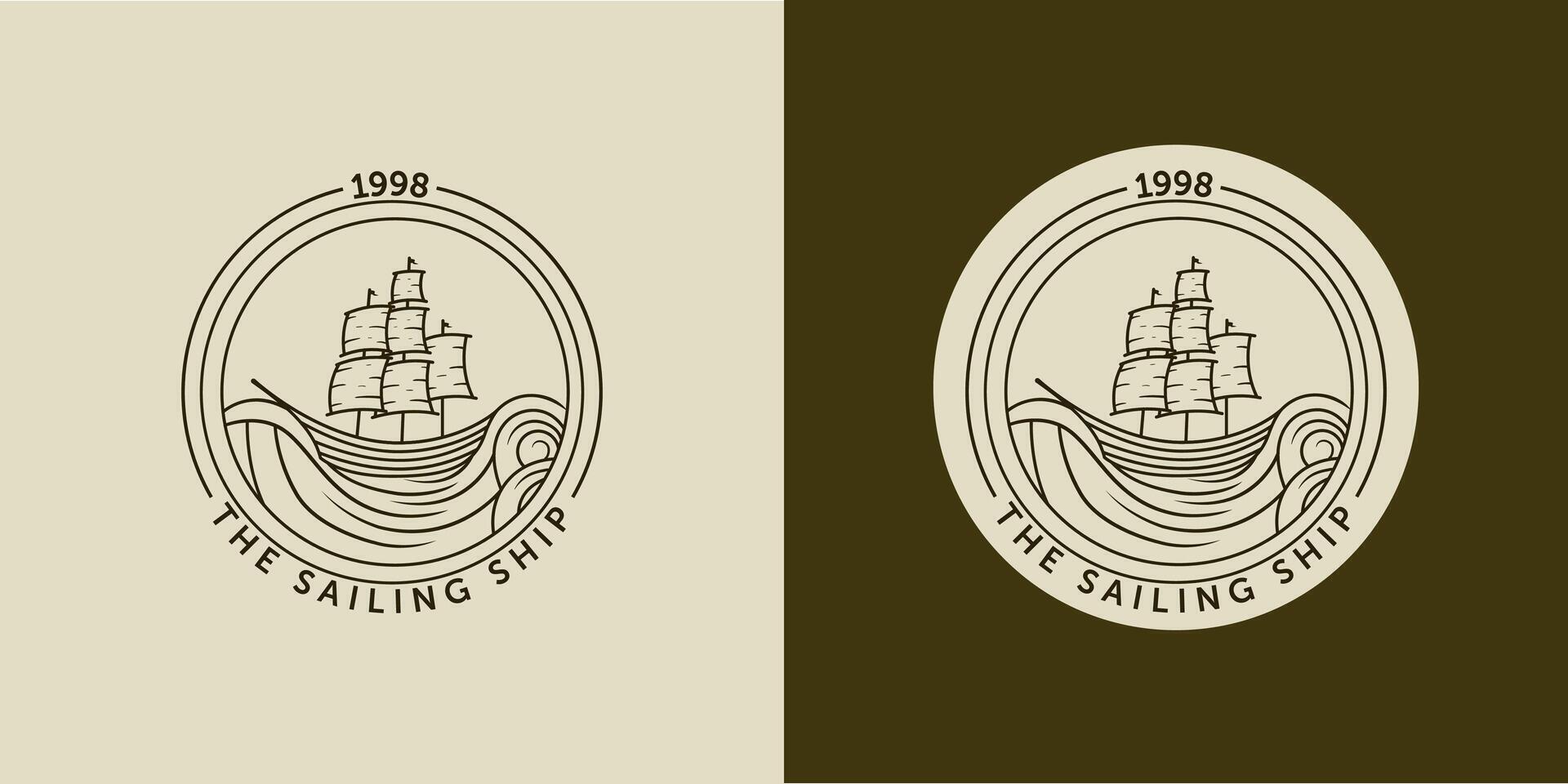 Sailing ship logo illustration. Ship or Boat modern line art logo design. Sailing ship, sailing boat logo badge design vector