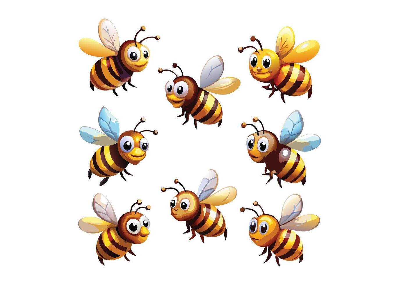 bee cartoon set vector