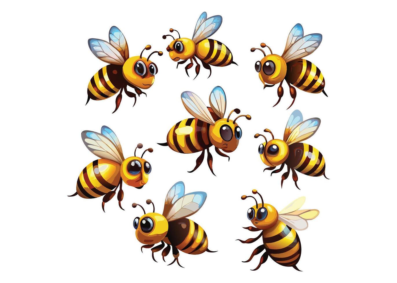 bee set cartoon vector