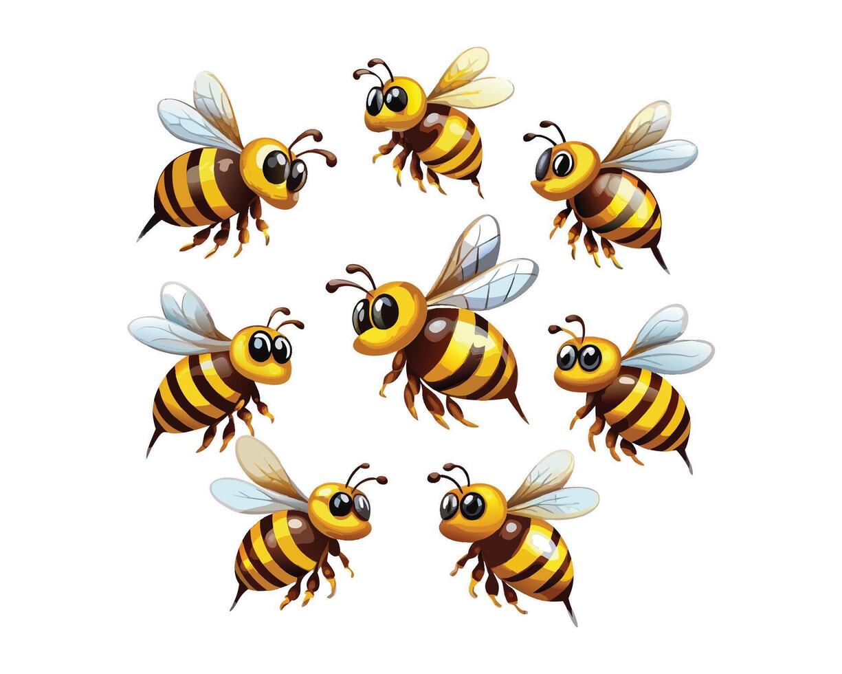 bee set of cartoon bees on white background vector