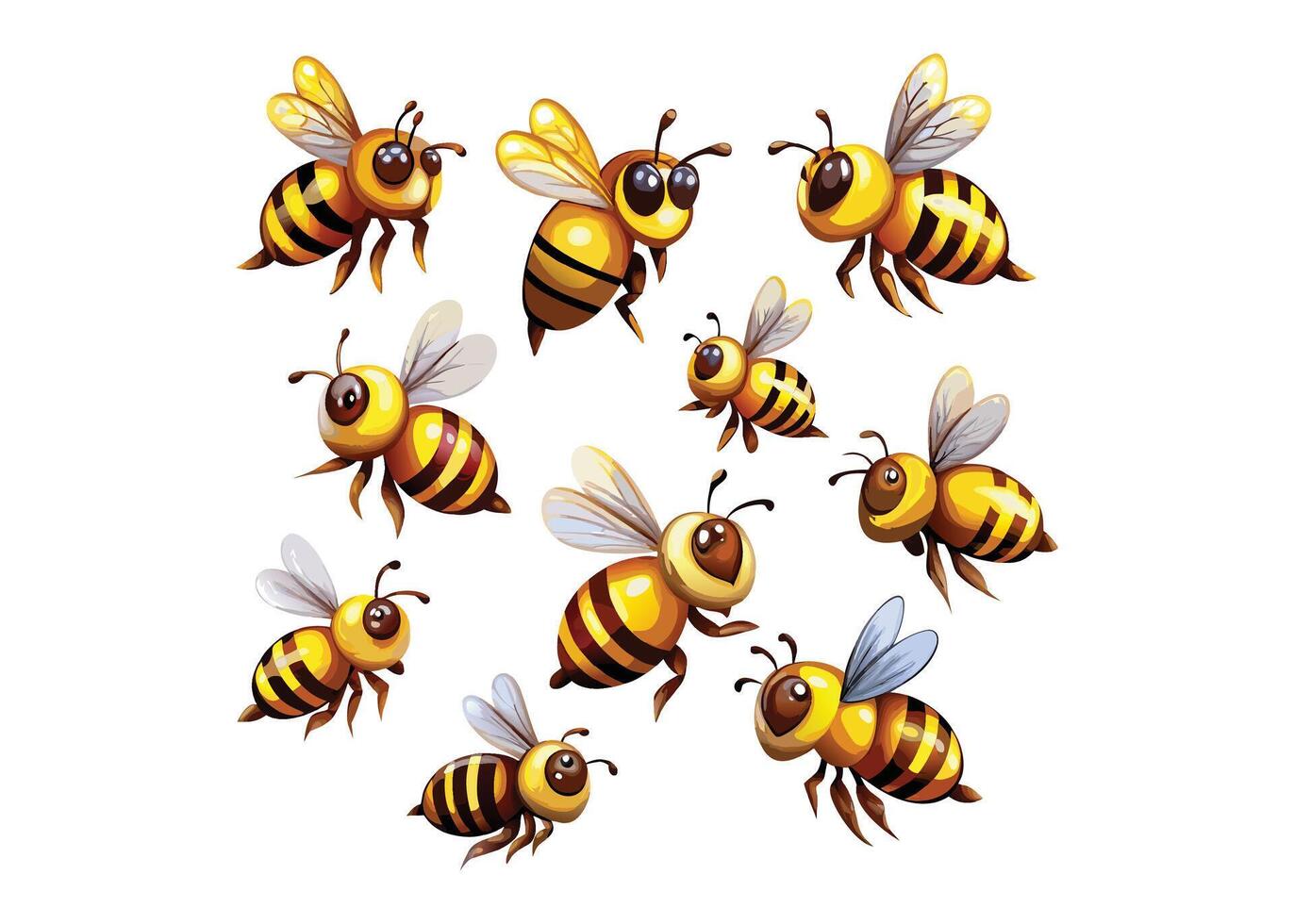 bee stickers set vector
