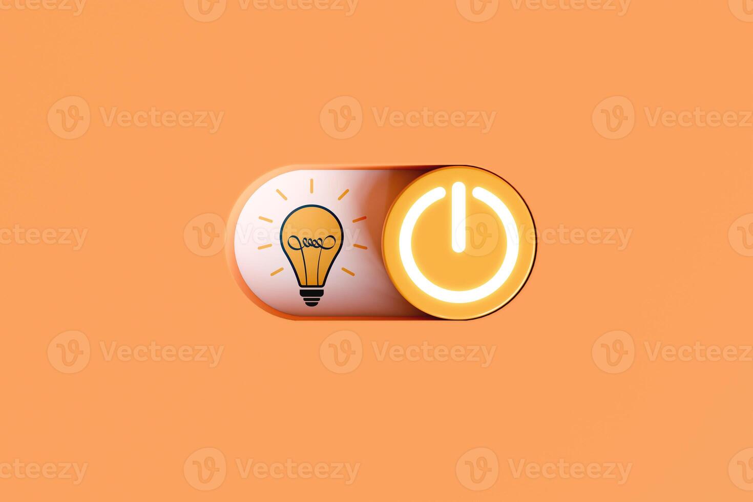 Switch on and off button icon with idea light bulb on yellow background. Concepts of the creative process, new innovation Knowledge, and learning. photo