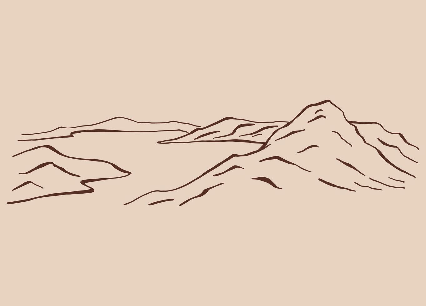 Mountain with lake. Hand drawn illustration. vector