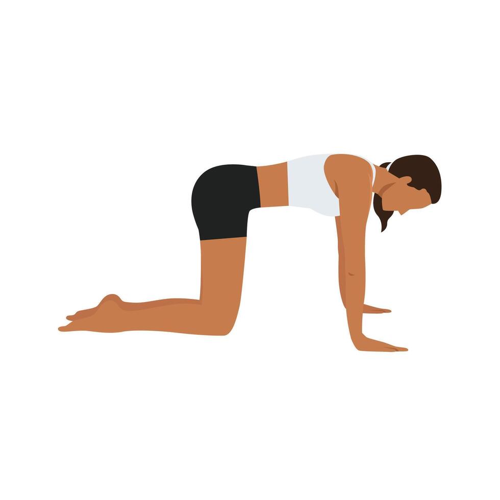 Young woman doing Table Top Pose or Bharmanasana yoga exercise. vector