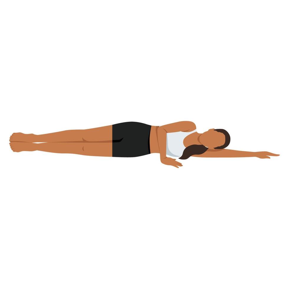 Young woman doing Easy Side Reclining Pose Variation or Sahaja Anantasana Variation. vector