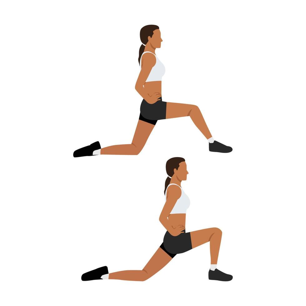 Young woman doing hip flexor stretch exercise. vector