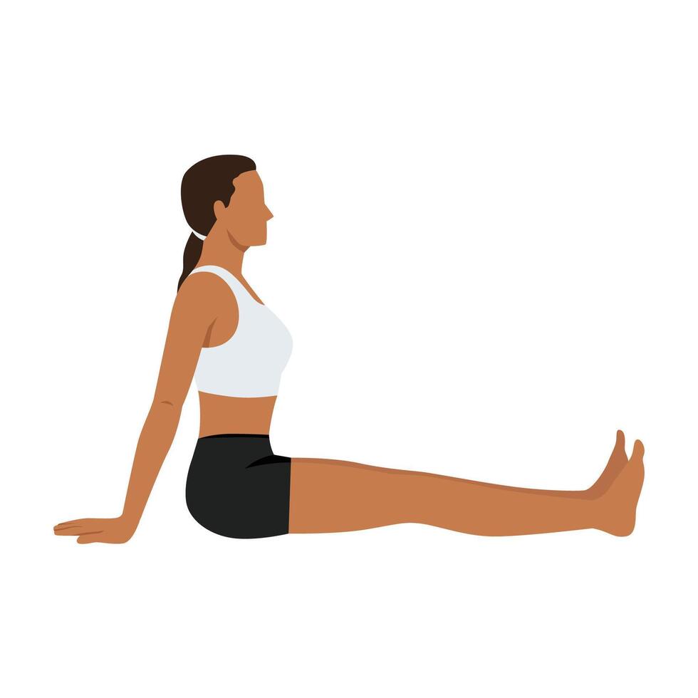 Young woman doing Staff Pose Hands Back Variation or Dandasana Hasta Back Variation. vector