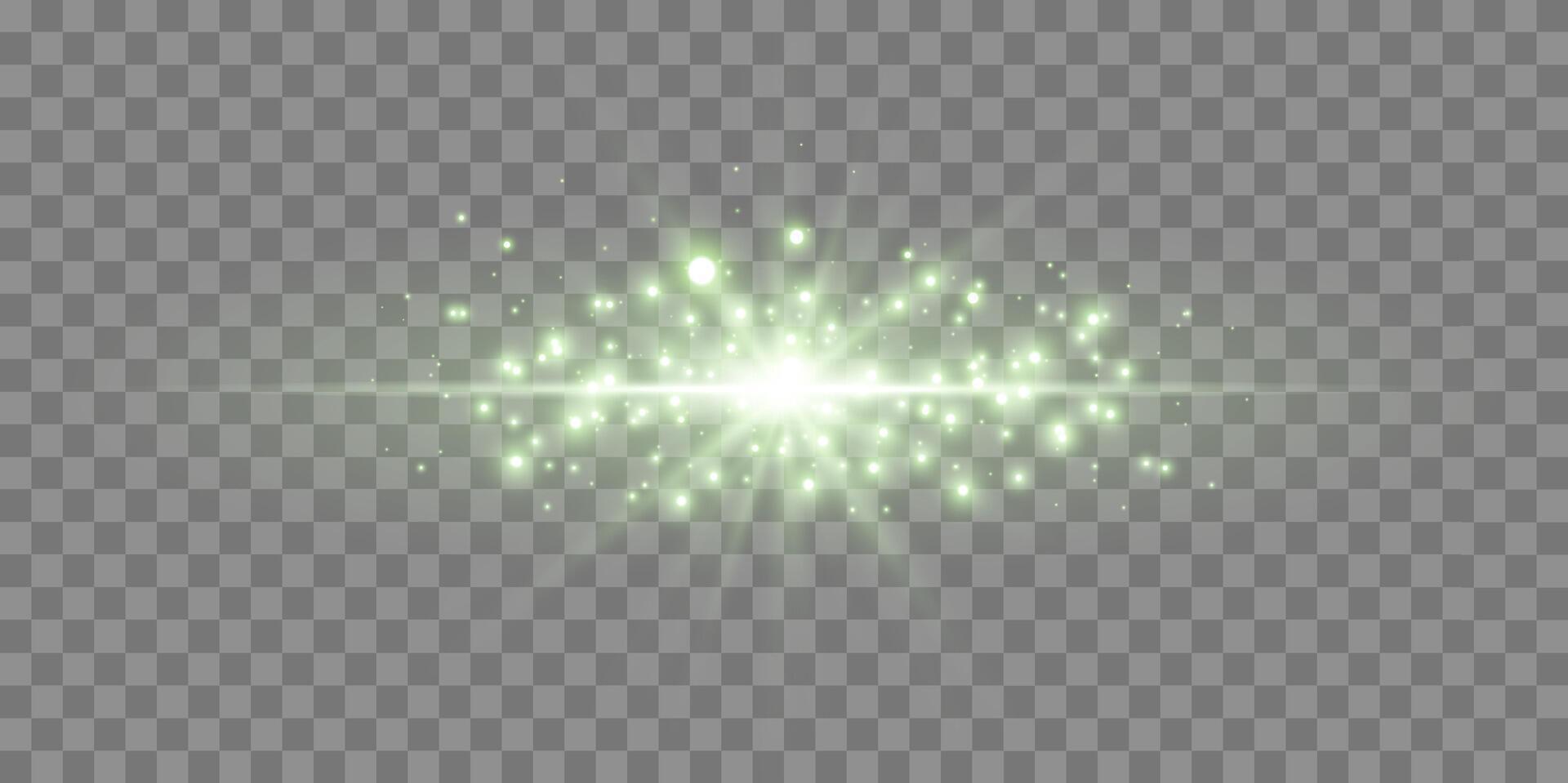 Green horizontal lensflare. Light flash with rays or green spotlight. Glow flare light effect. illustration. vector
