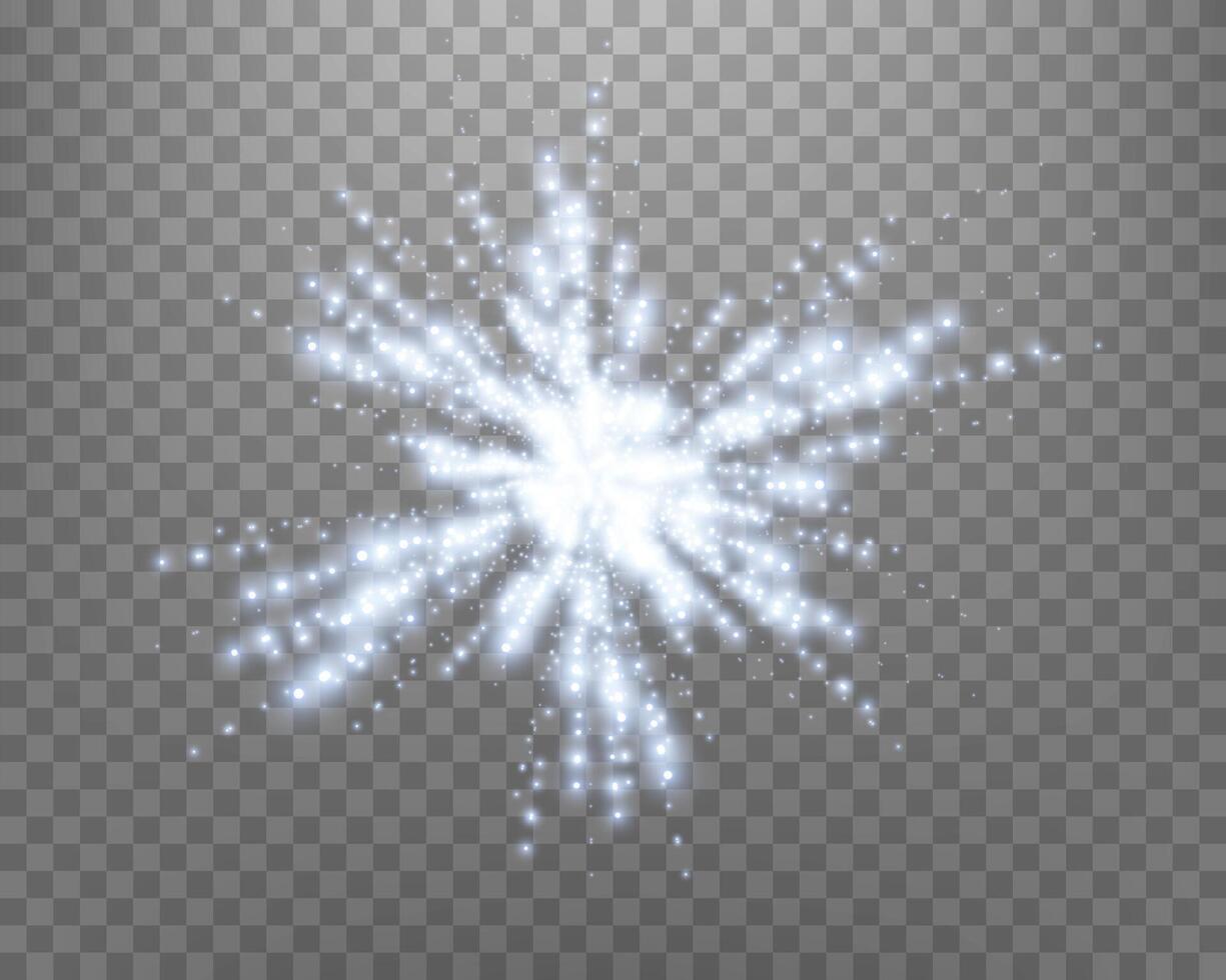 Blue sunlight lens flare, sun flash with rays and spotlight. Glowing burst explosion vector