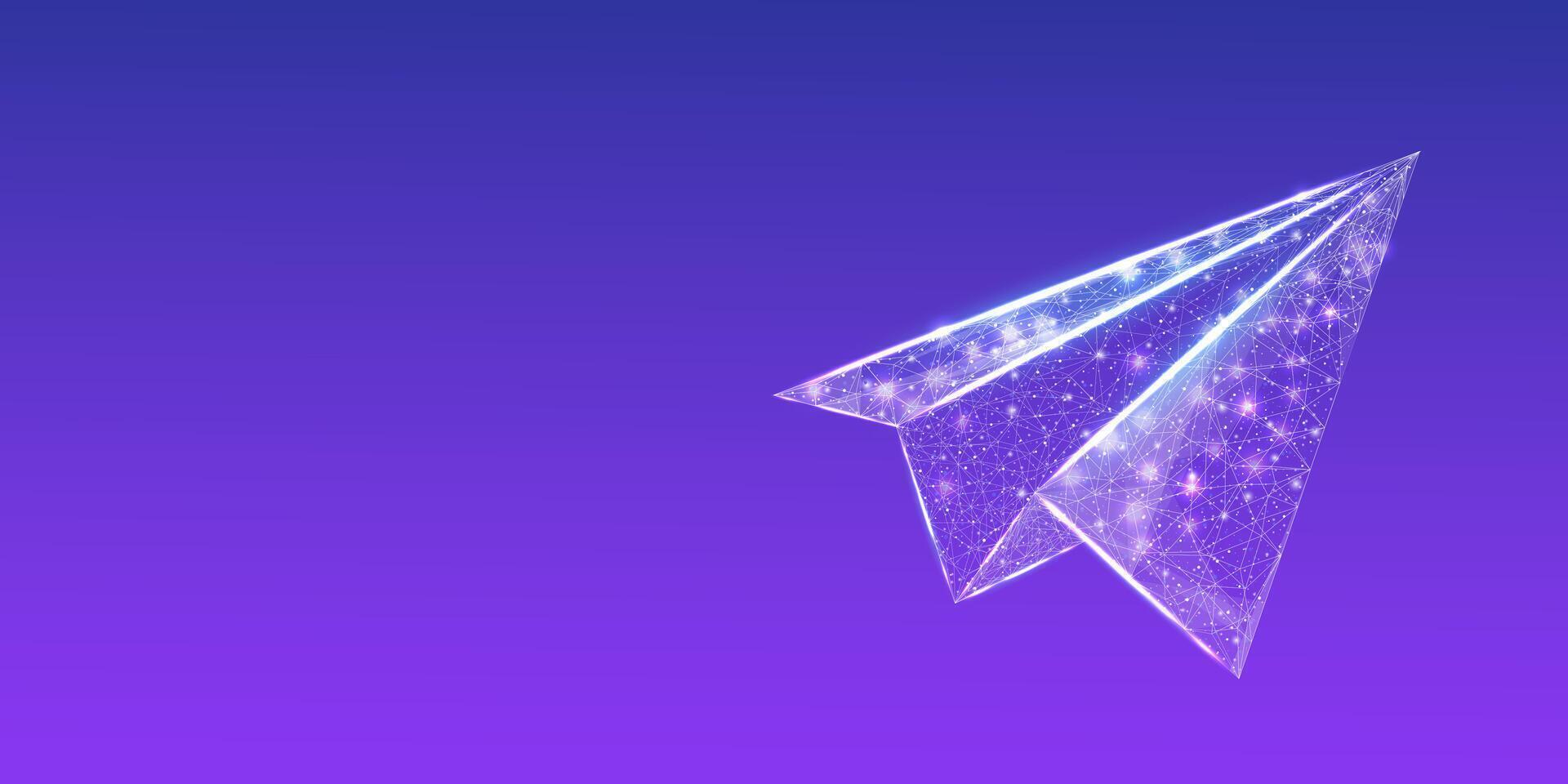 Polygonal paper plane. Business startup, innovation, growth, travel, way forward freedom concept. Wireframe low poly plane. vector