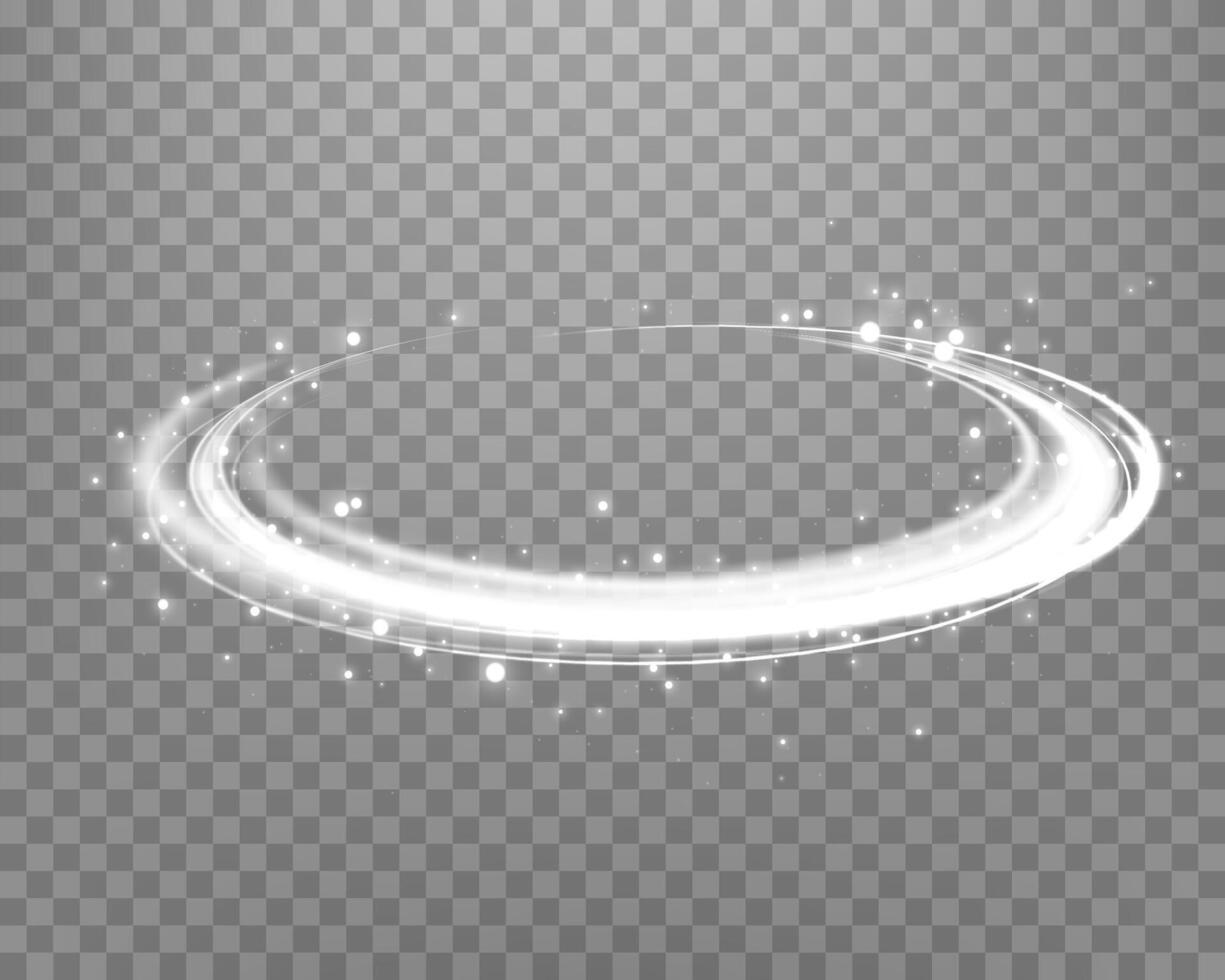 Silver glowing magic ring. Neon realistic energy flare halo ring. Abstract light effect vector