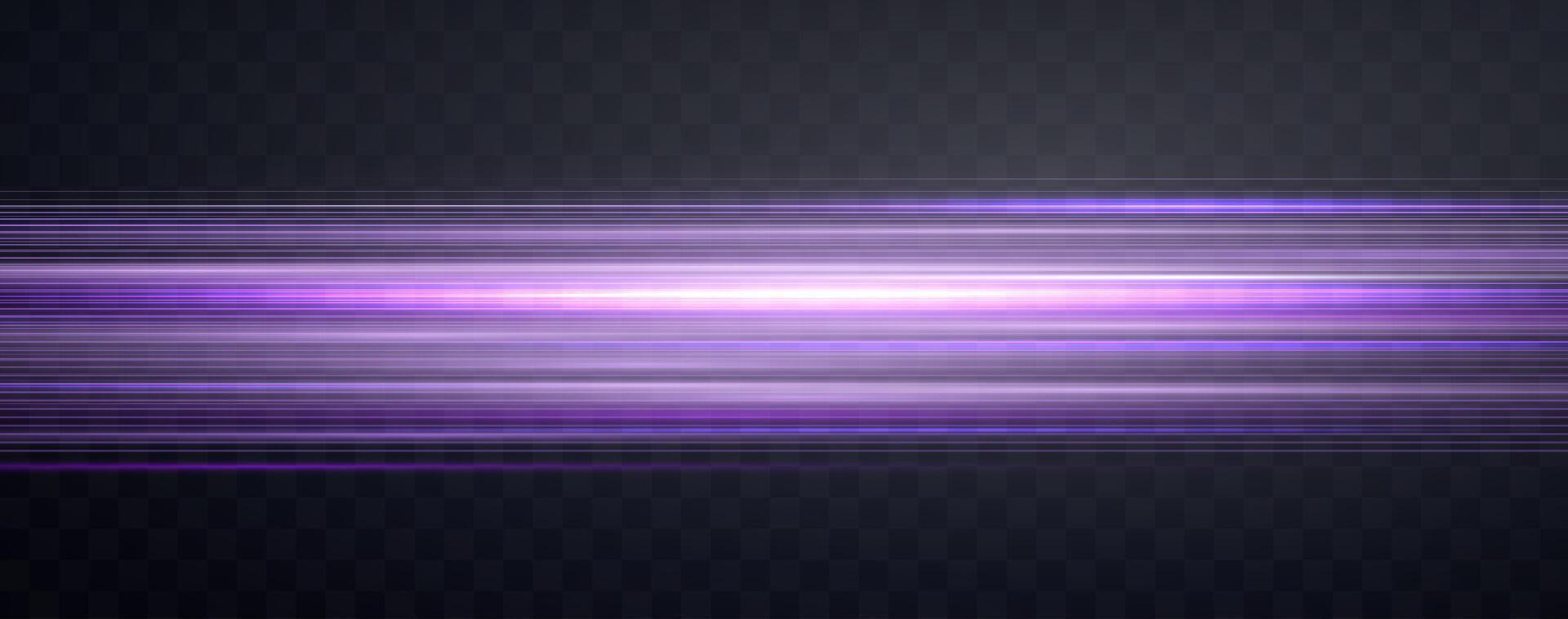 Speed rays, velocity light neon flow, zoom in motion effect, purple glow speed lines, colorful light trails, stripes. vector