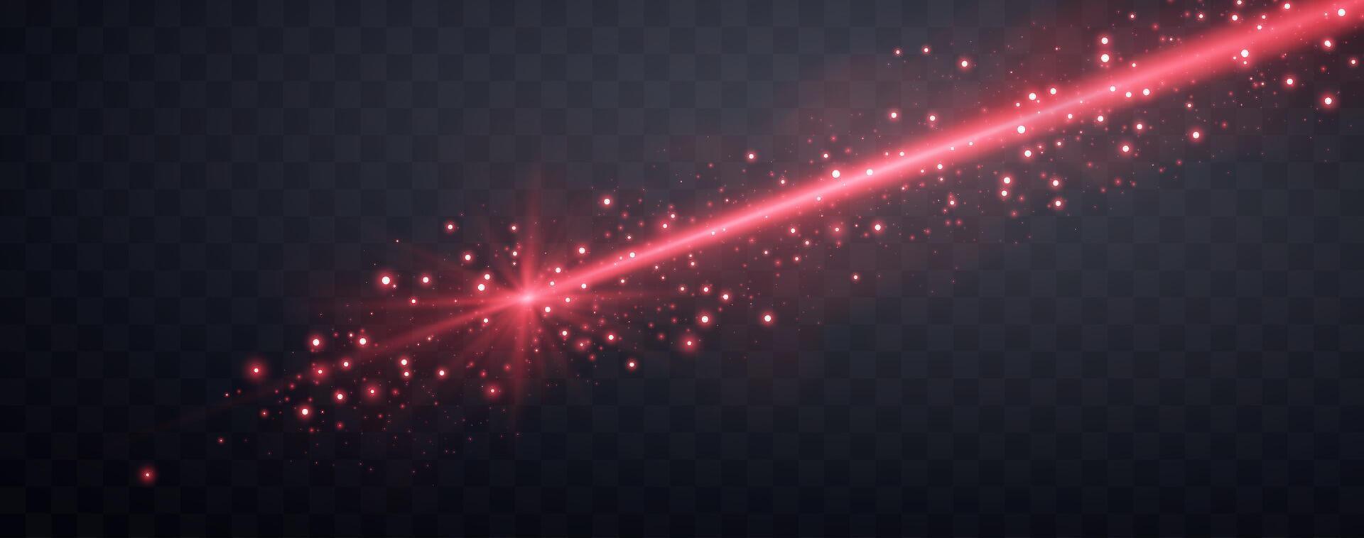 Red horizontal laser beam with smoke. Neon line, presentation pointer. Red glow flare light effect. vector