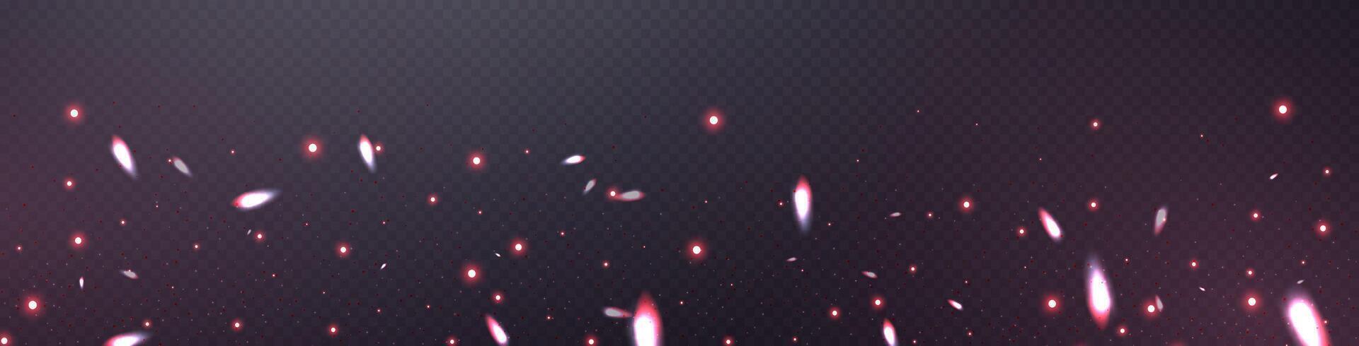 Red glittering dots, particles, stars magic sparks. Dust cloud flare light effect. Red luminous points with smoke. vector