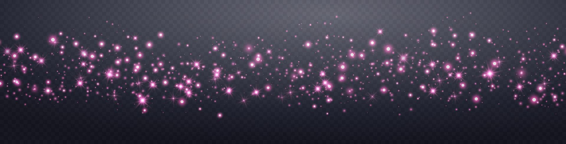 Pink glittering dots, particles, stars magic sparks. Glow flare light effect. Pink luminous points. vector