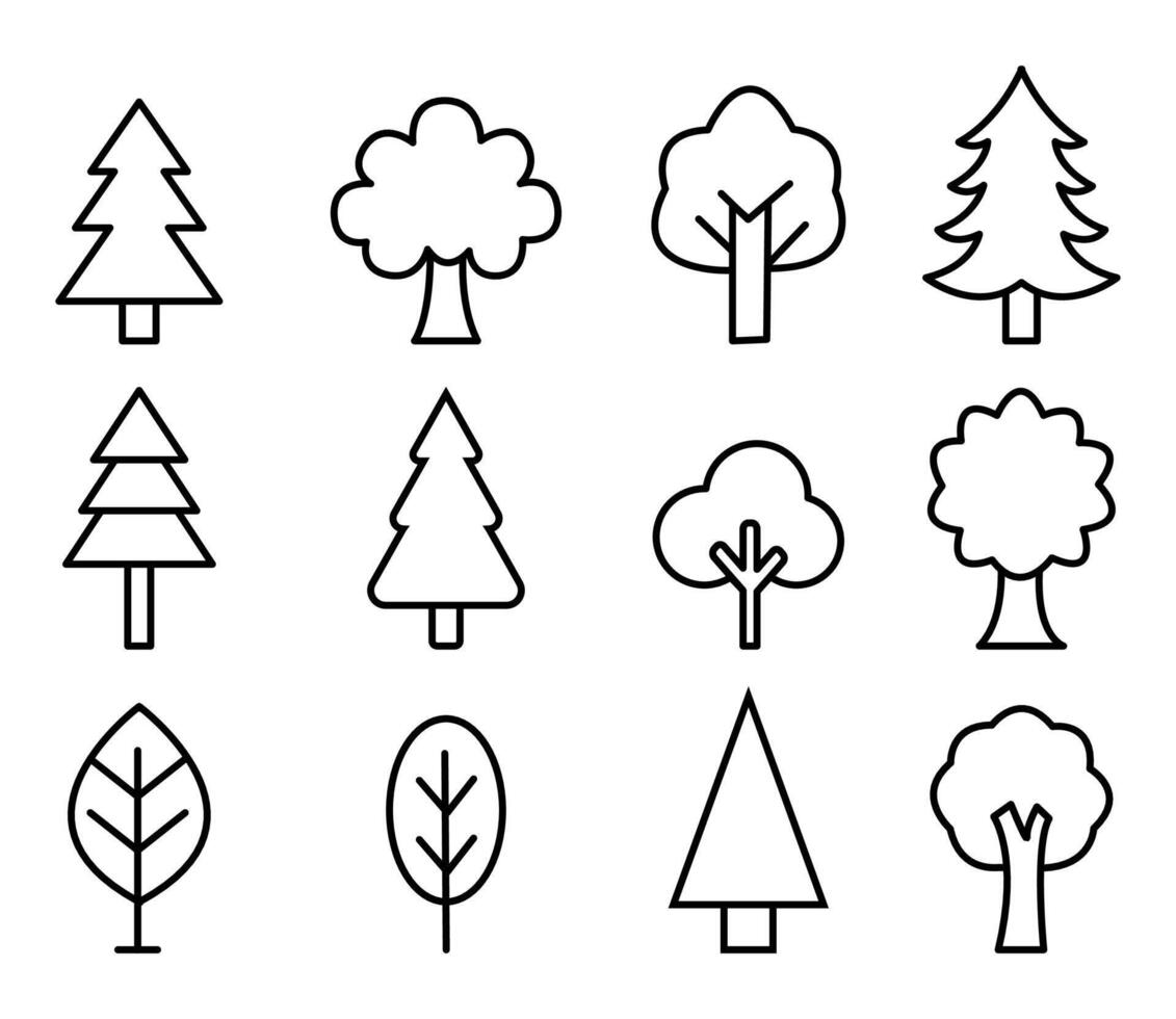 A collection of tree icons, perfect for illustrating nature-related or healthy lifestyle themes vector