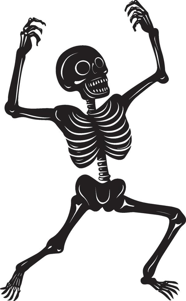 Cartoon skeleton halloween dance silhouette black vector