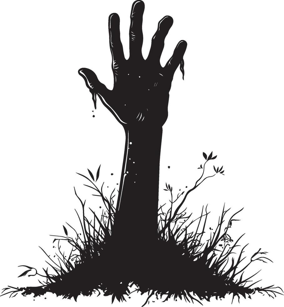 Halloween zombie hand coming out of the ground silhouette black vector