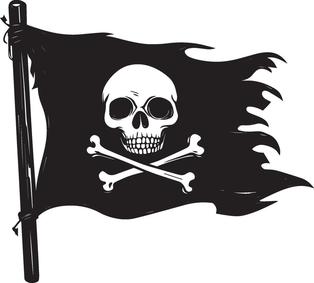 Waving Pirate flag of skull and crossbones clean simple black vector