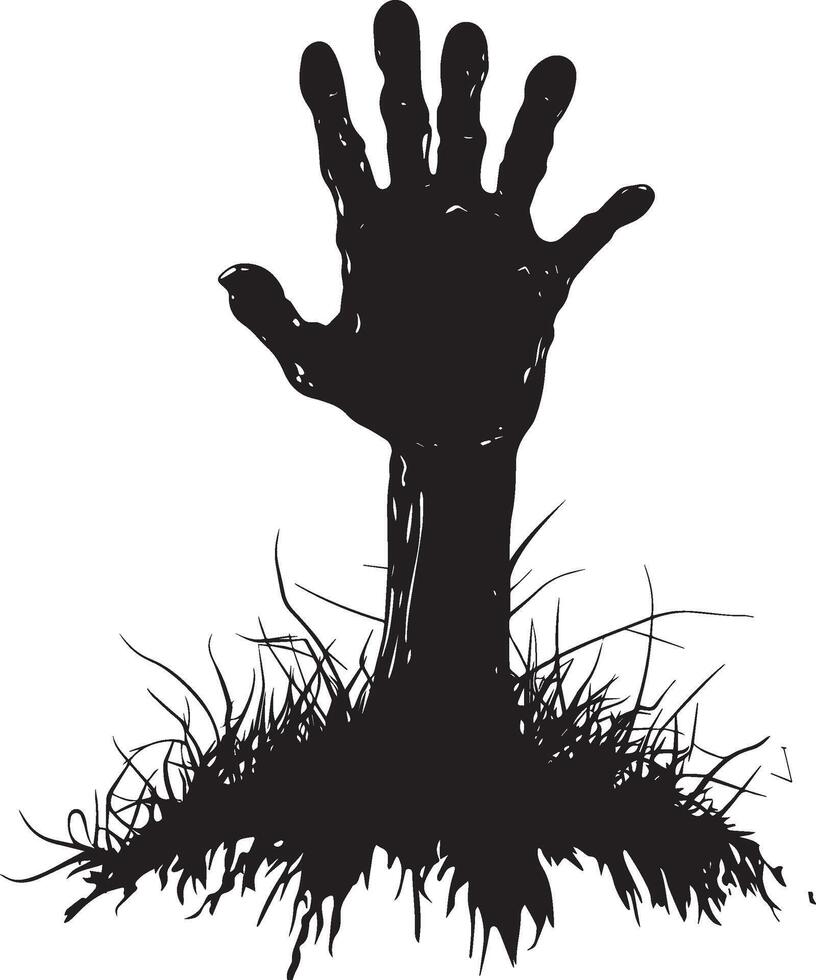 Zombie hand coming out of the ground clean simple silhouette black vector