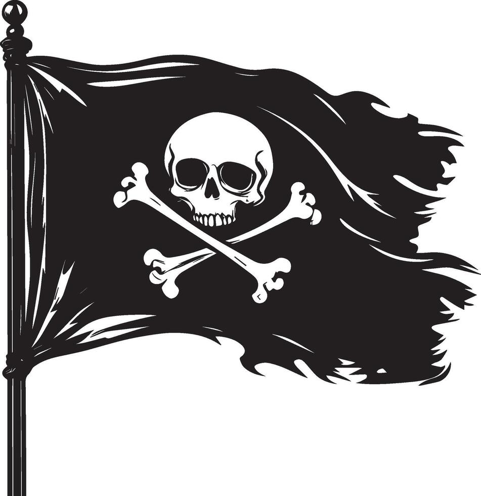 Waving Pirate flag of skull and crossbones clean simple silhouette black vector