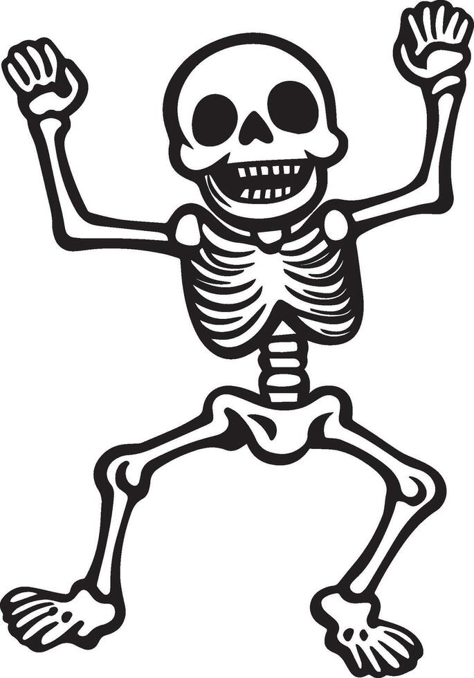 Cute skeleton halloween dance linear black vector