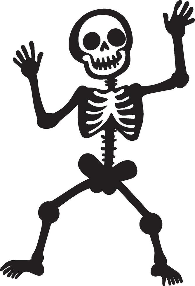 Cute skeleton halloween dance silhouette black vector