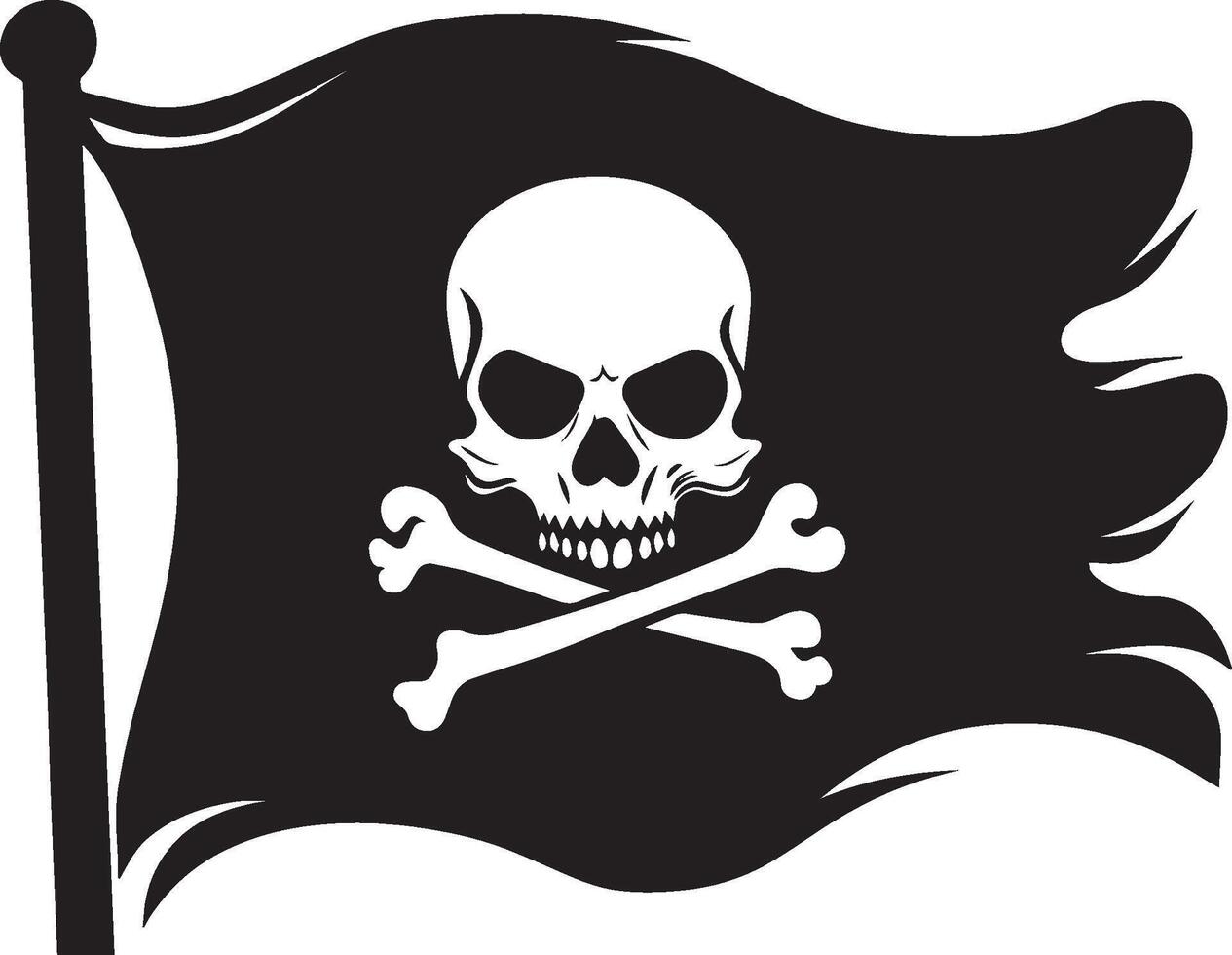 Waving Pirate flag of skull and crossbones silhouette black vector