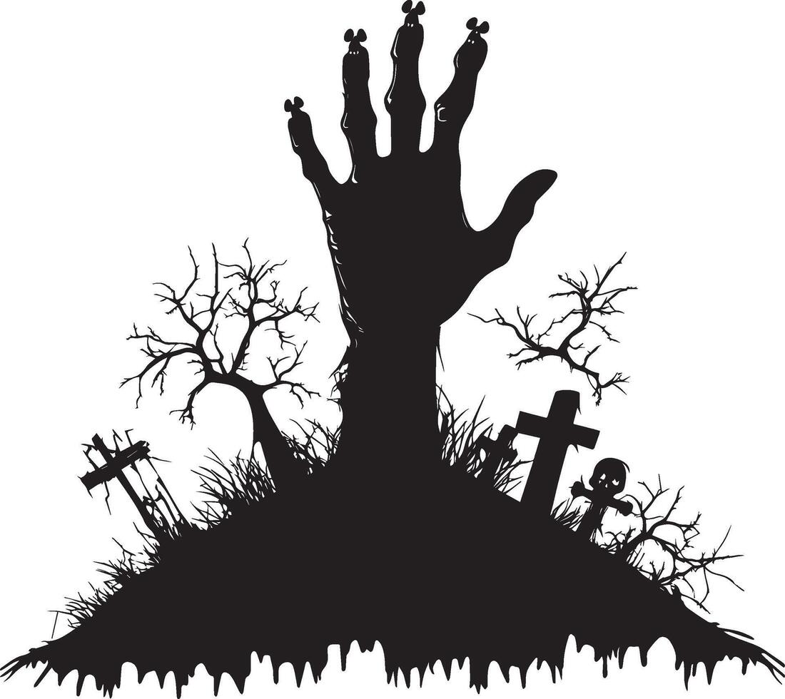 Zombie hand from the grave, halloween silhouette black vector