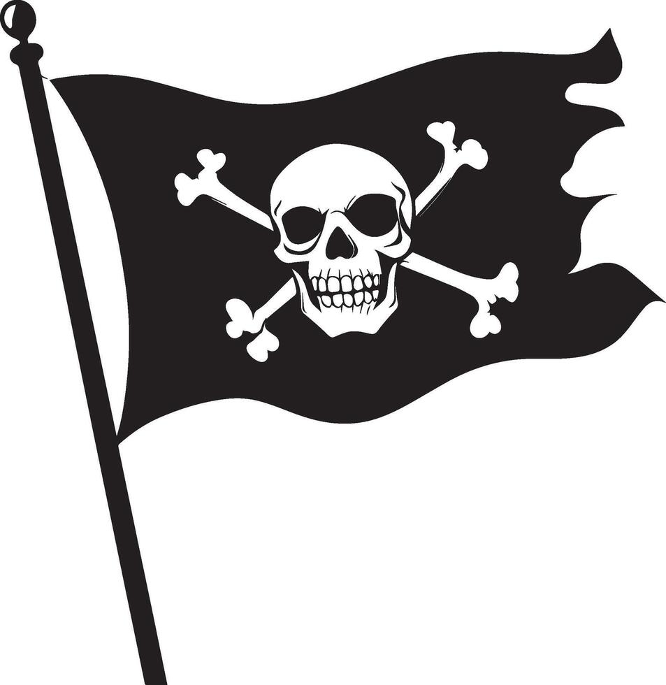 Waving Pirate flag of skull and crossbones clean simple black vector