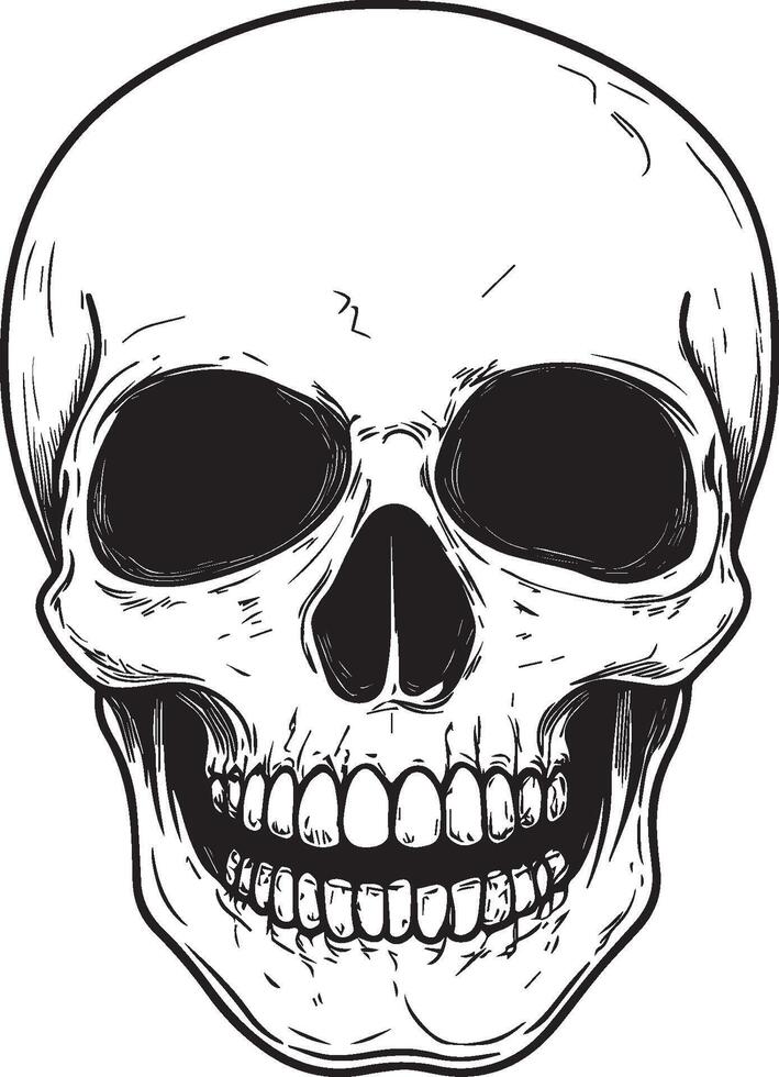 Cartoon Halloween skull linear black vector