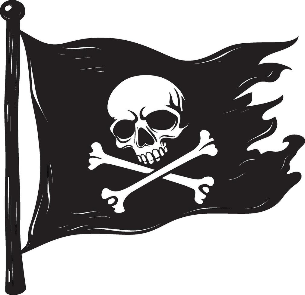 Waving Pirate flag of skull and crossbones clean simple silhouette black vector