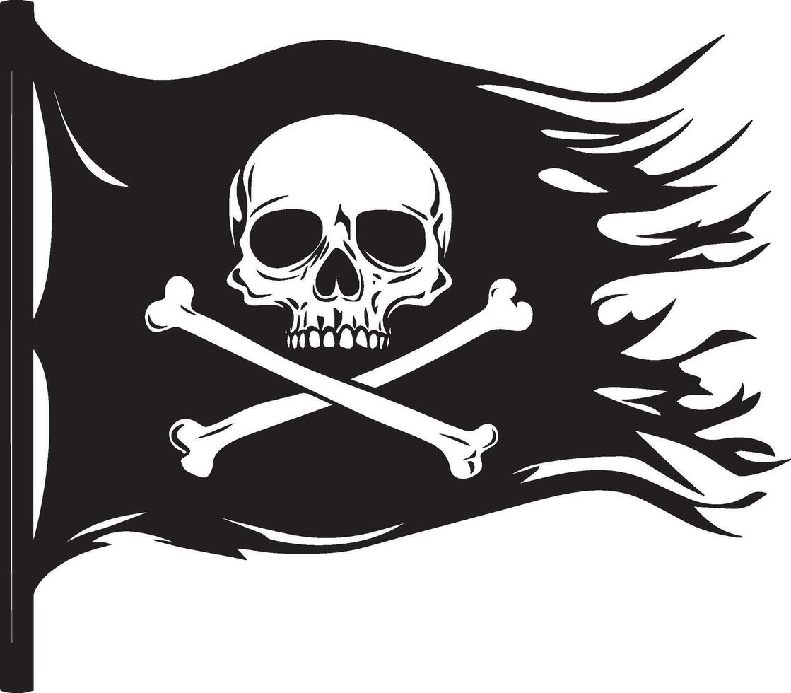 Waving Pirate flag of skull and crossbones clean simple black vector
