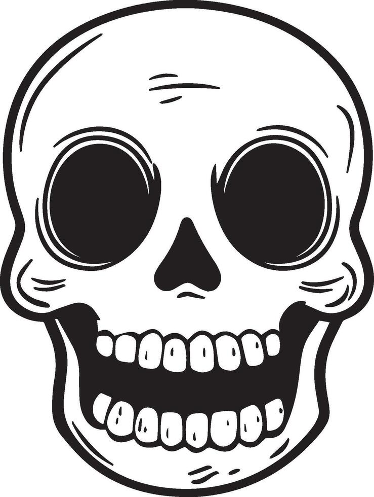 Cartoon Halloween skull linear black vector