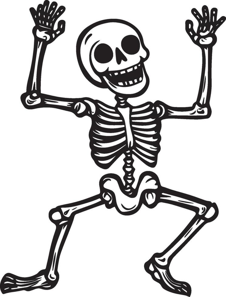 Cartoon skeleton halloween dance linear black vector