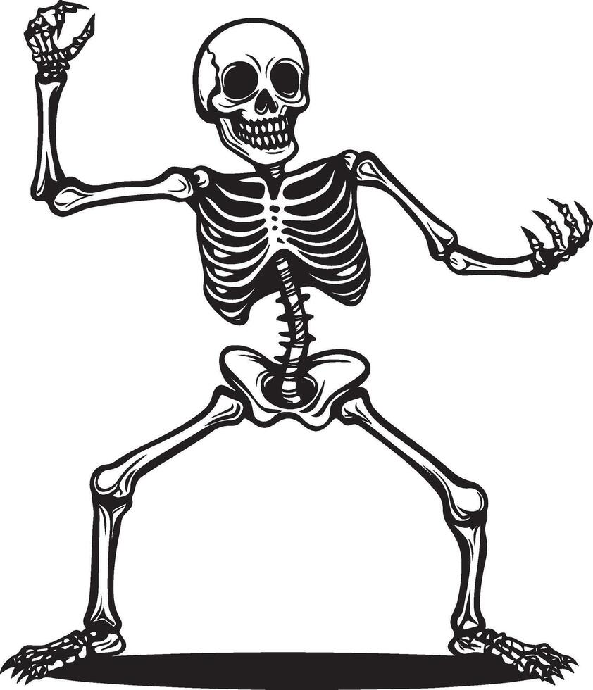 Cartoon skeleton halloween dance linear black vector