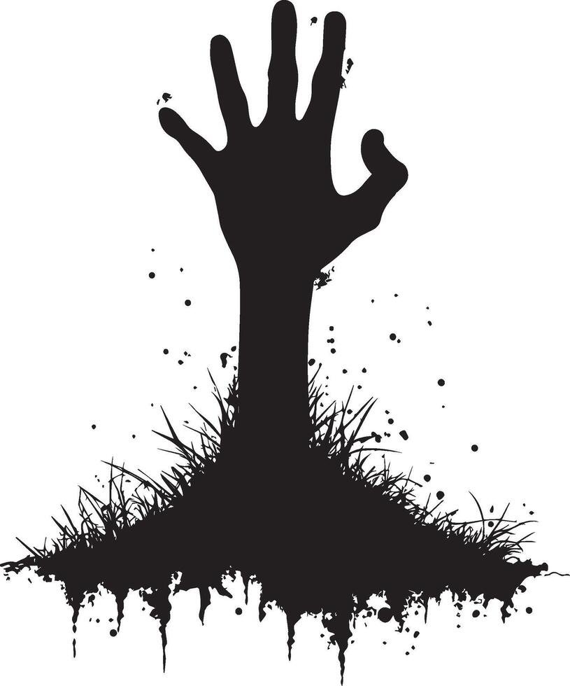 Halloween zombie hand coming out of the ground silhouette black vector