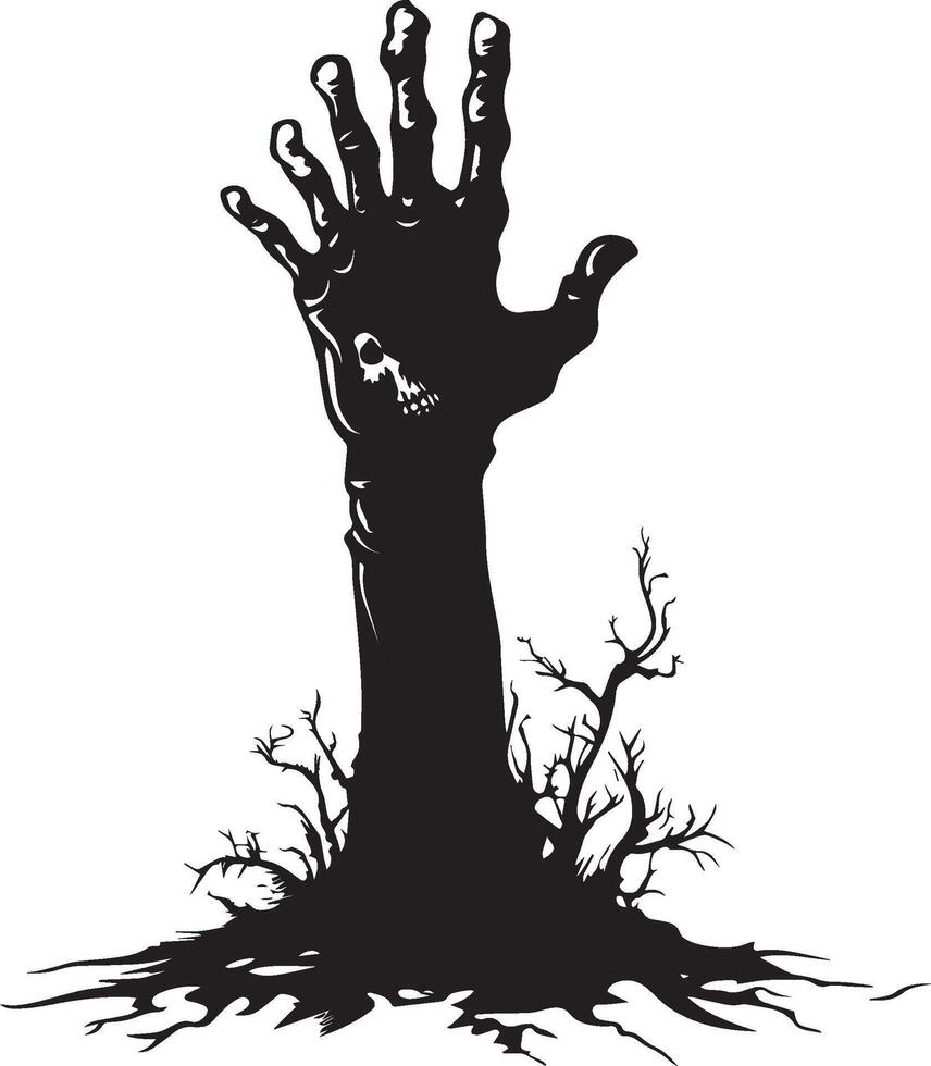 Halloween zombie hand coming out of the ground clean simple black vector