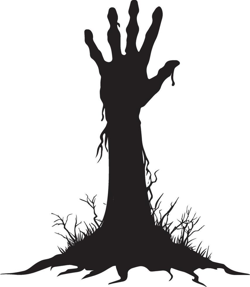 Halloween zombie hand coming out of the ground clean simple silhouette black vector