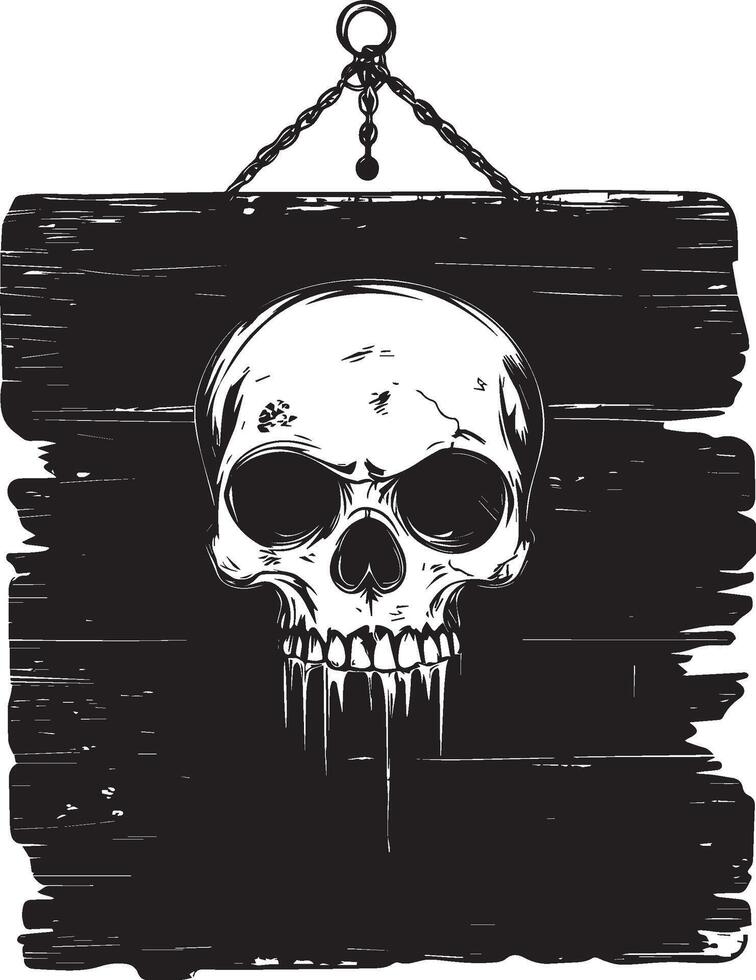Halloween wooden signboard with skull sign silhouette black vector