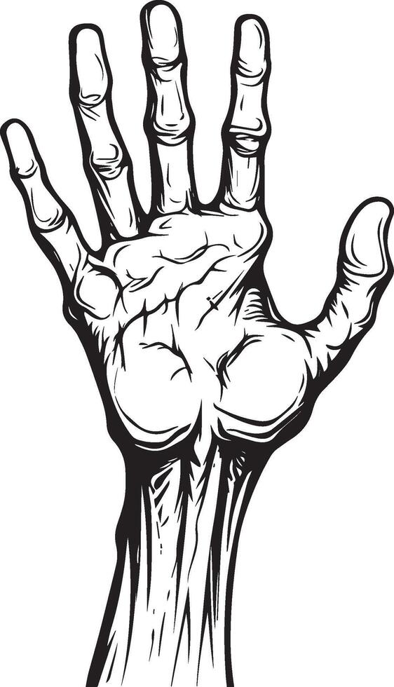 Zombie hand for halloween linear black vector