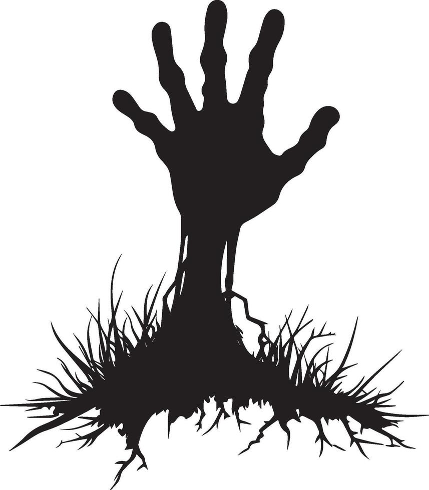 Halloween zombie hand coming out of the ground clean simple black vector