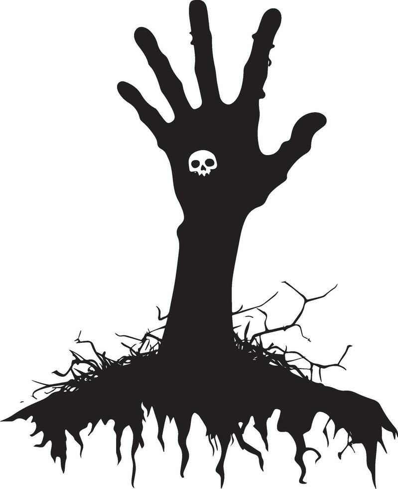 Halloween zombie hand coming out of the ground clean simple silhouette black vector