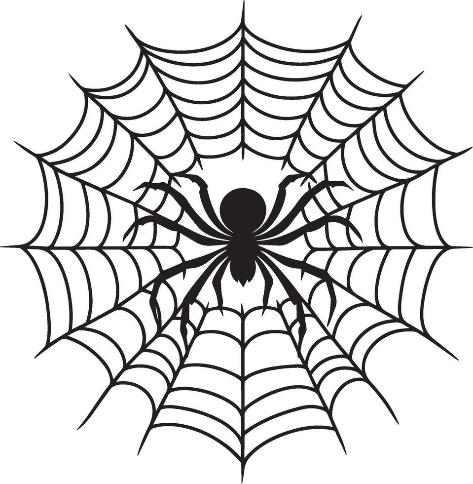 Scary spider web cobweb, halloween linear black vector